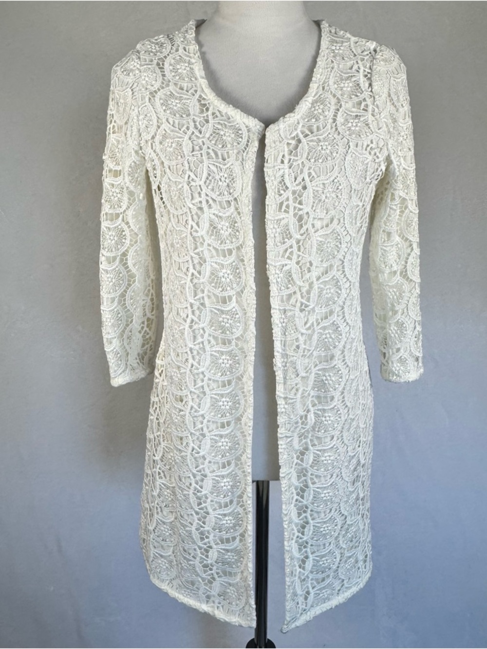 Zara Lace Duster Cardigan Cream Open Front Boho Cottagecore S